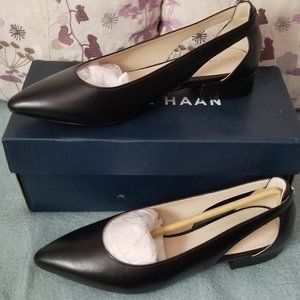 Cole Haan Black Pointed Toe Slingback Low Heel Pumps